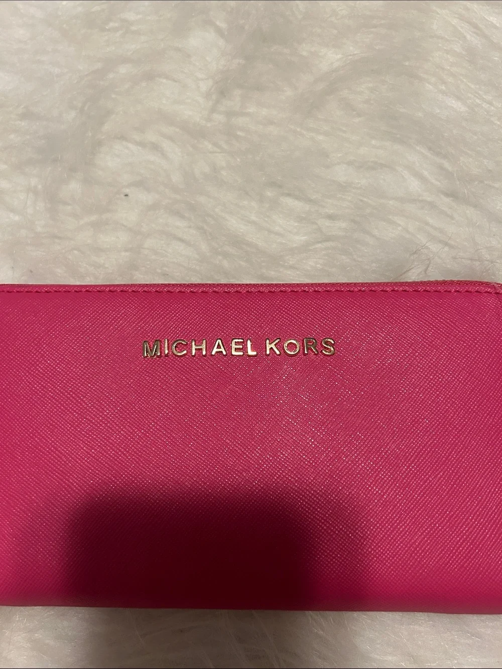 Michael Kors Fuchsia Zip-Around Leather Wallet with Gold Logo